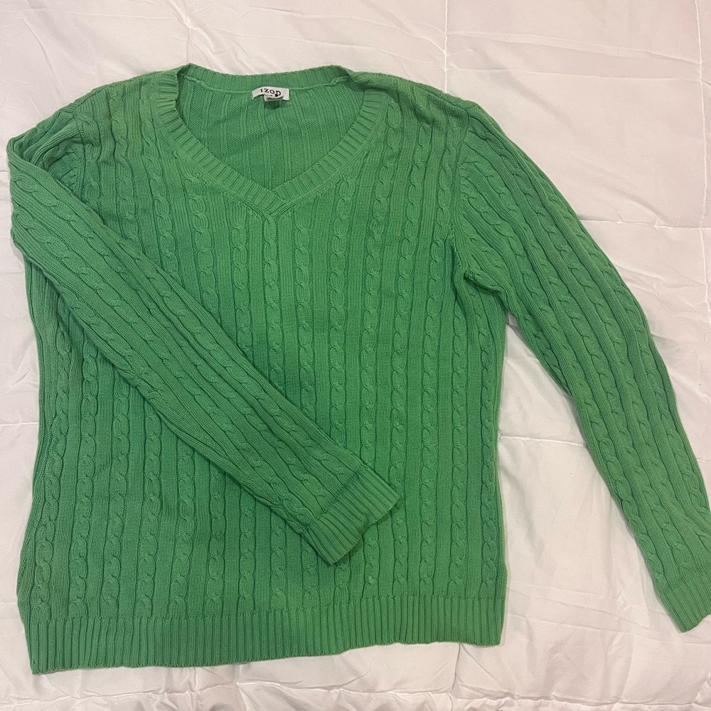 CABLE KNIT GREEN SWEATER